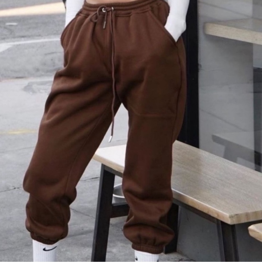 NWOT Naked Wardrobe Chocolate Brown Tie Waist Jogger Athleisure Sweats